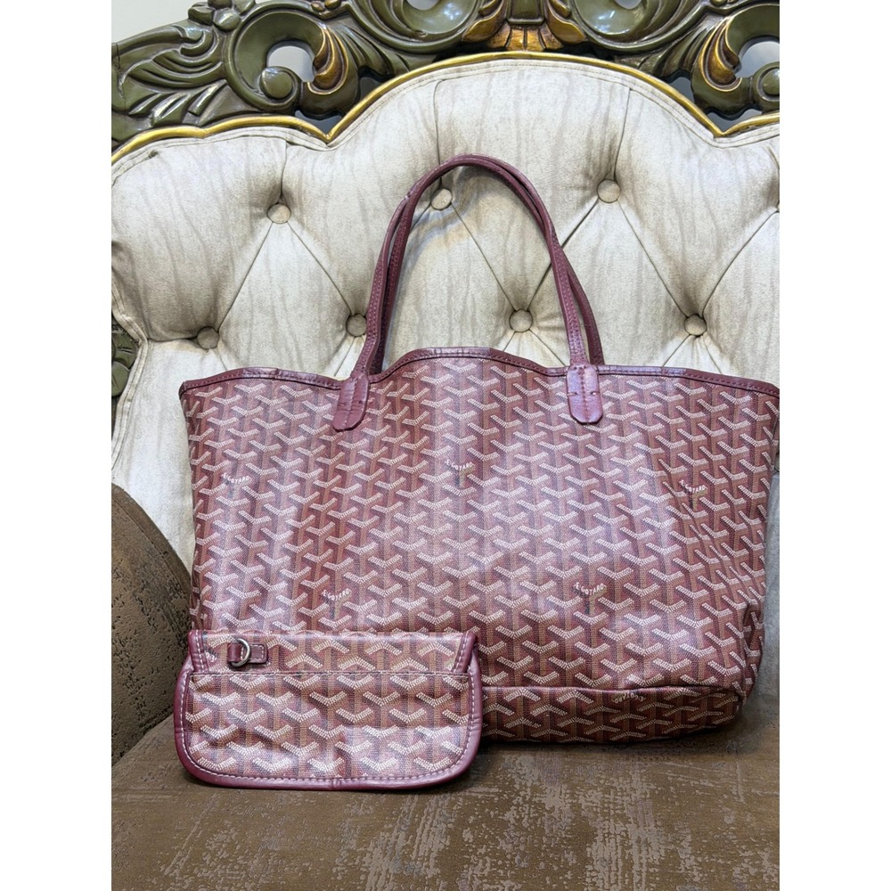 Goyard St. Louis PM Tote Bag Burgundy Goyardine Canvas Chevron Pouch SUT020077